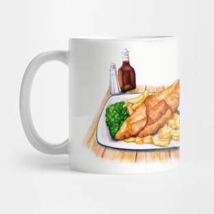 Fish & Chips - Watercolour food illustration Mug